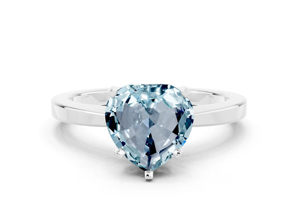 White gold Heart Cut Aquamarine Solitaire Engagement Ring with Classic Band and Four-Prong Setting