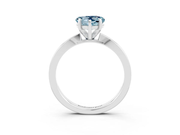 Platinum Heart Cut Aquamarine Solitaire Engagement Ring with Classic Band and Four-Prong Setting