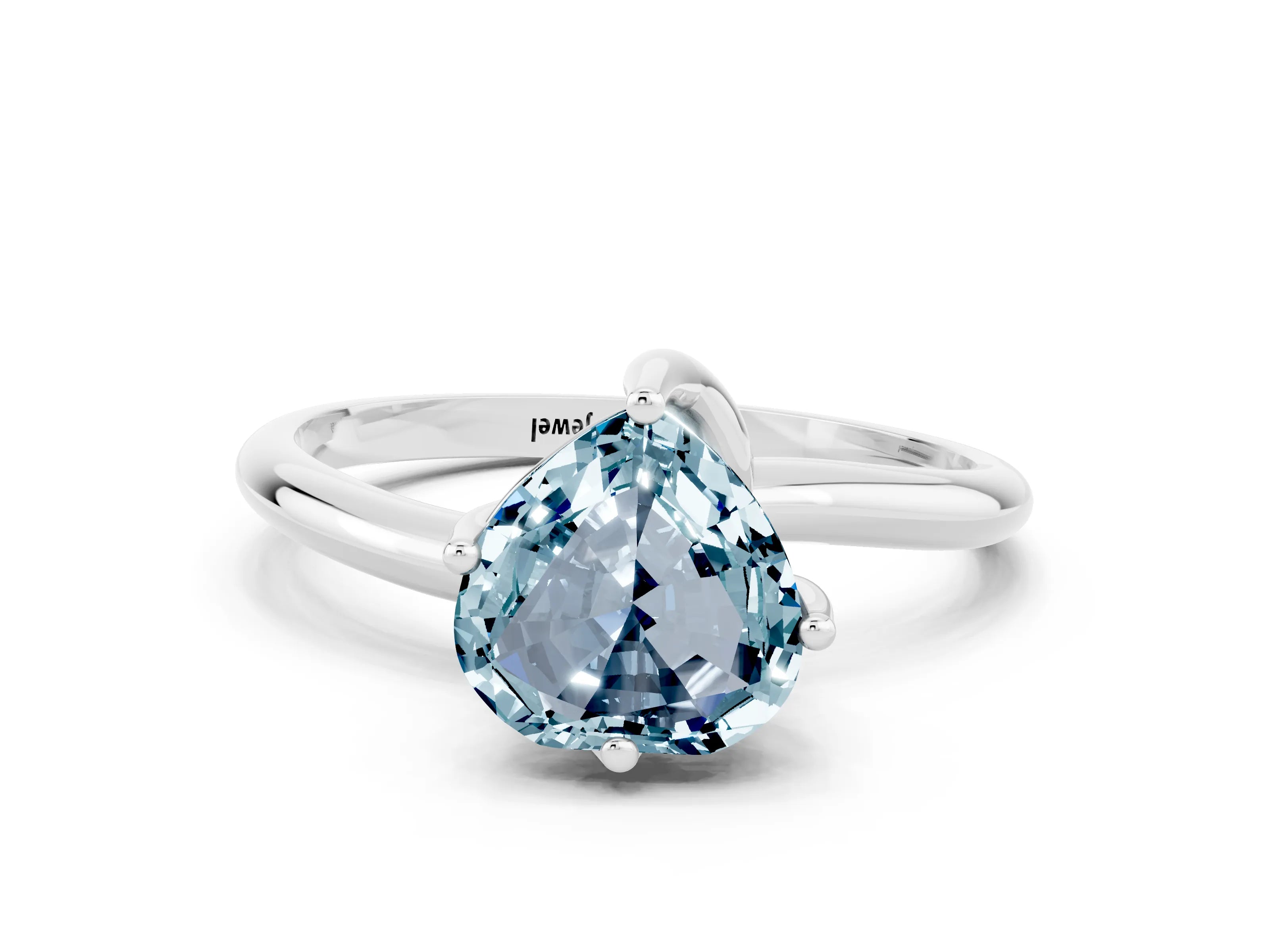 White gold Heart Cut Aquamarine Solitaire Engagement Ring with Four-Prong Setting and Classic Band_12