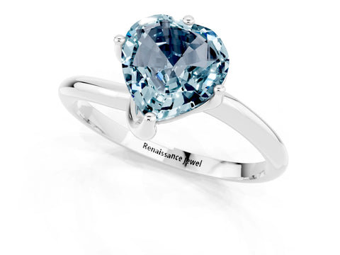 White gold Heart Cut Aquamarine Solitaire Engagement Ring with Four-Prong Setting and Classic Band_13