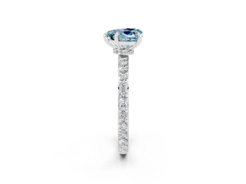 White gold Heart Cut Aquamarine Solitaire Engagement Ring with Pavé Band and Four-Prong Setting_2