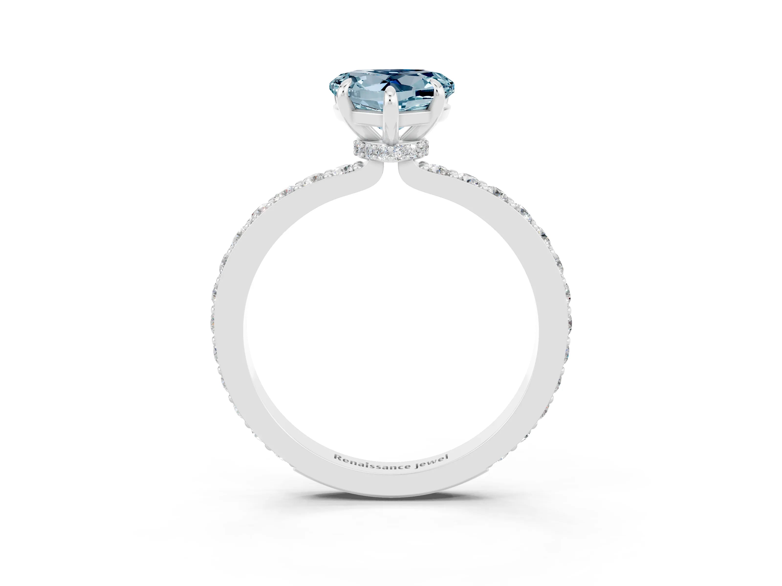 White gold Heart Cut Aquamarine Solitaire Engagement Ring with Pavé Band and Four-Prong Setting_3