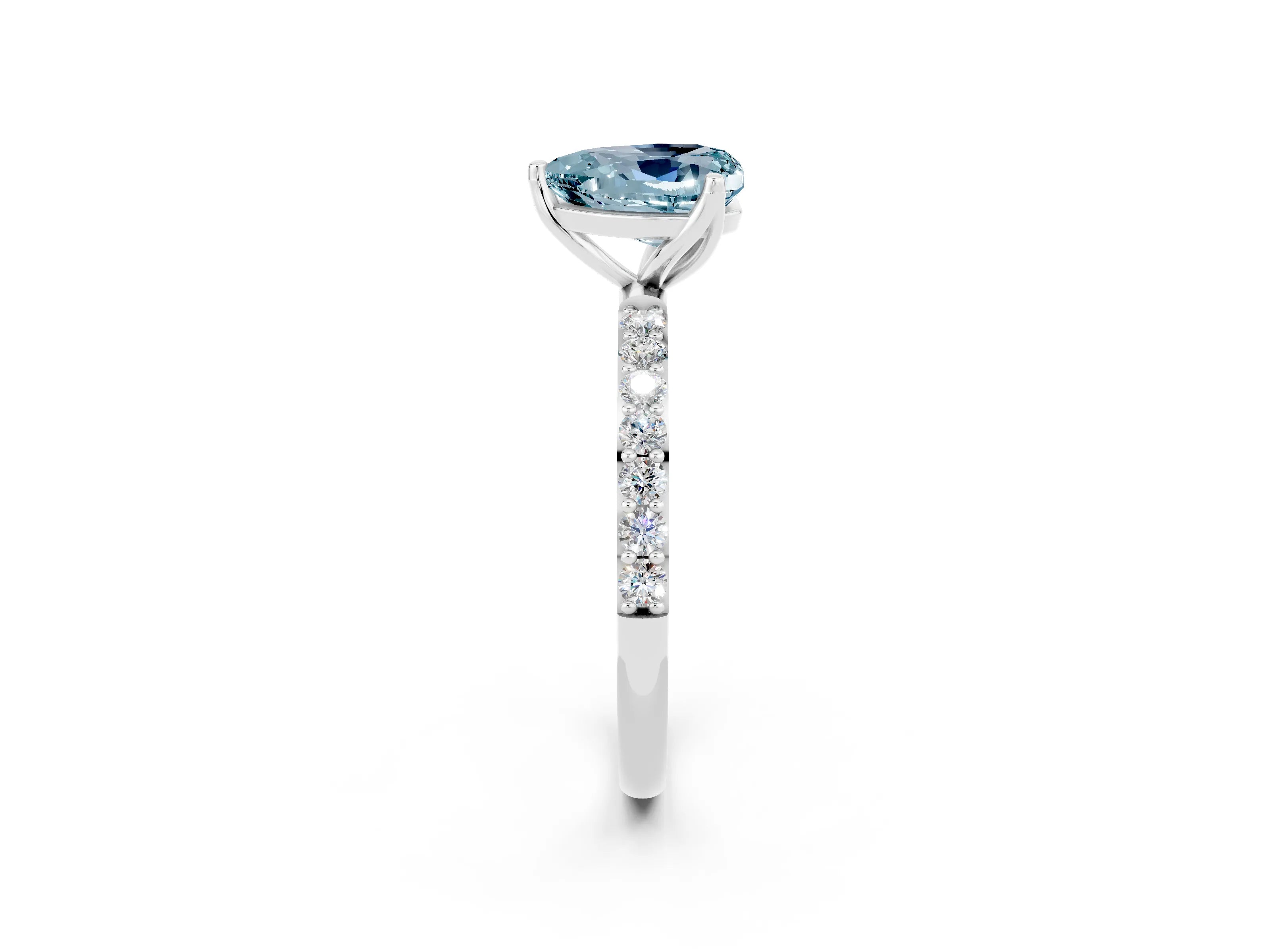 White gold Heart Cut Aquamarine Solitaire Engagement Ring with Pavé Band and Prong Setting_2