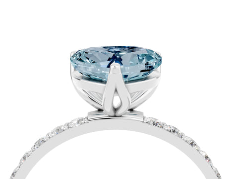 White gold Heart Cut Aquamarine Solitaire Engagement Ring with Pavé Band and Prong Setting_4