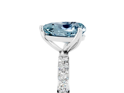 White gold Heart Cut Aquamarine Solitaire Engagement Ring with Pavé Band and Prong Setting_5