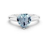 White gold Heart Cut Aquamarine Solitaire Engagement Ring with Round Band and Four-Prong Setting