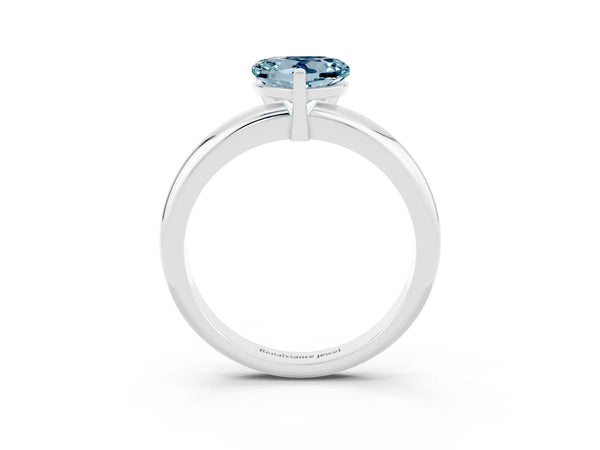 White gold Heart Cut Aquamarine Solitaire Engagement Ring with Round Band and Four-Prong Setting
