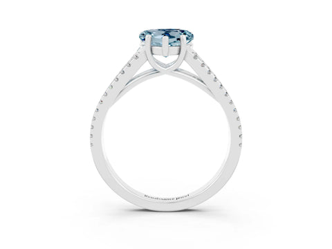 White gold Heart Cut Aquamarine Solitaire Engagement Ring with Split Shank Pavé Band_3