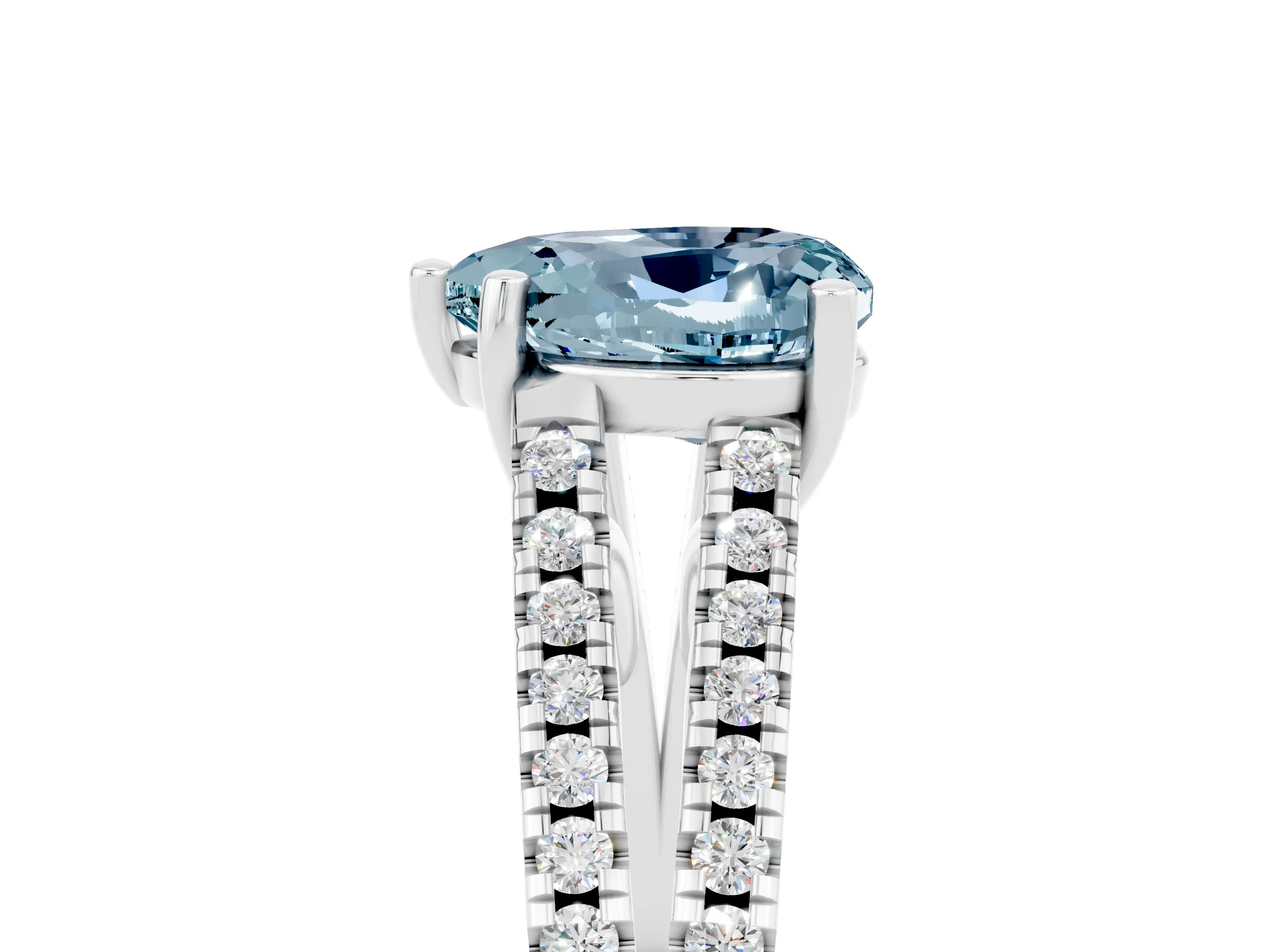 White gold Heart Cut Aquamarine Solitaire Engagement Ring with Split Shank Pavé Band_5