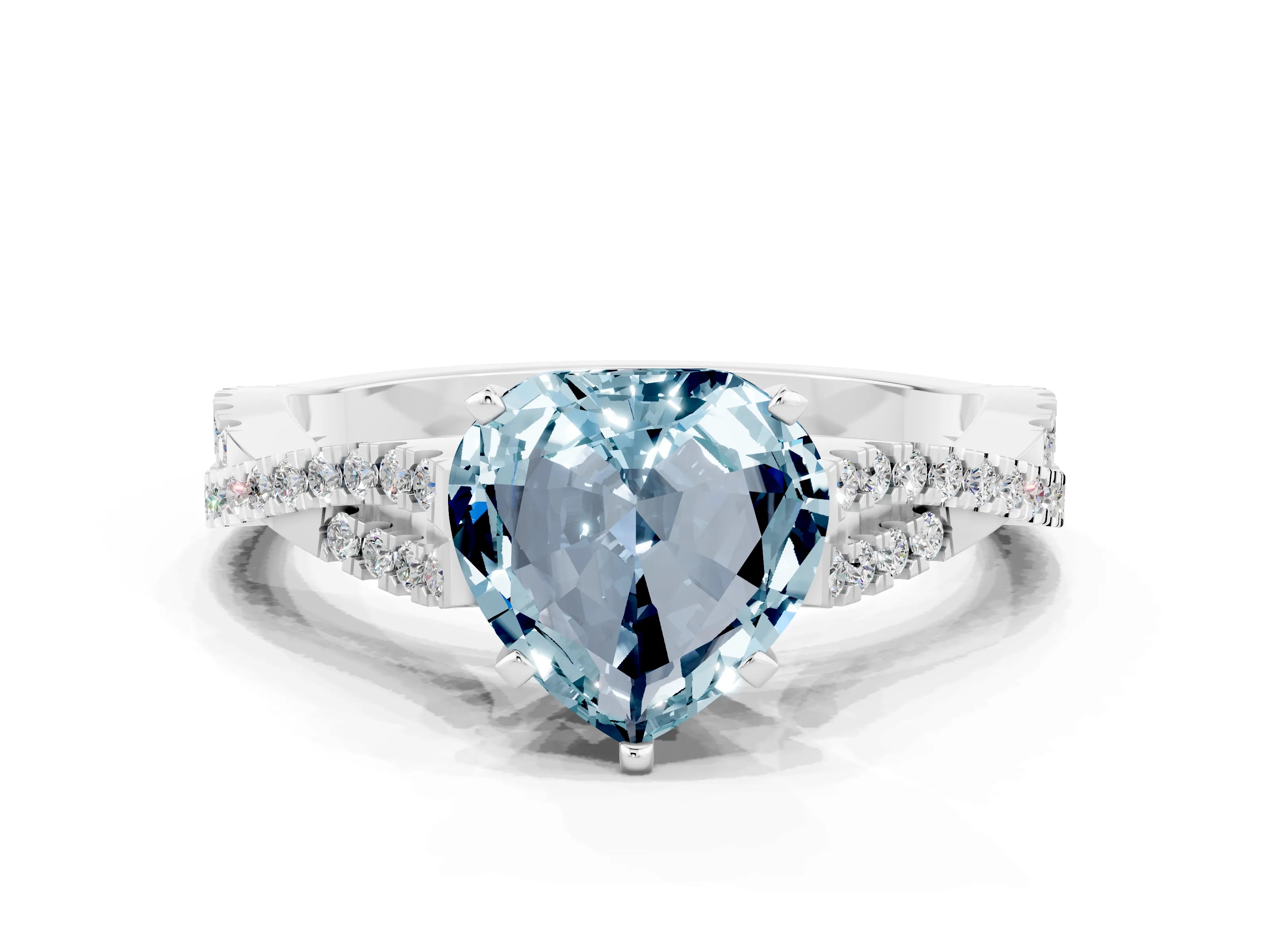 White gold Heart Cut Aquamarine Solitaire Engagement Ring with Twisted Pavé Band and Four-Prong Setting_12