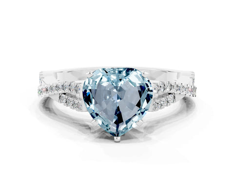 White gold Heart Cut Aquamarine Solitaire Engagement Ring with Twisted Pavé Band and Four-Prong Setting_12