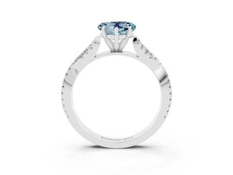 White gold Heart Cut Aquamarine Solitaire Engagement Ring with Twisted Pavé Band and Four-Prong Setting_15
