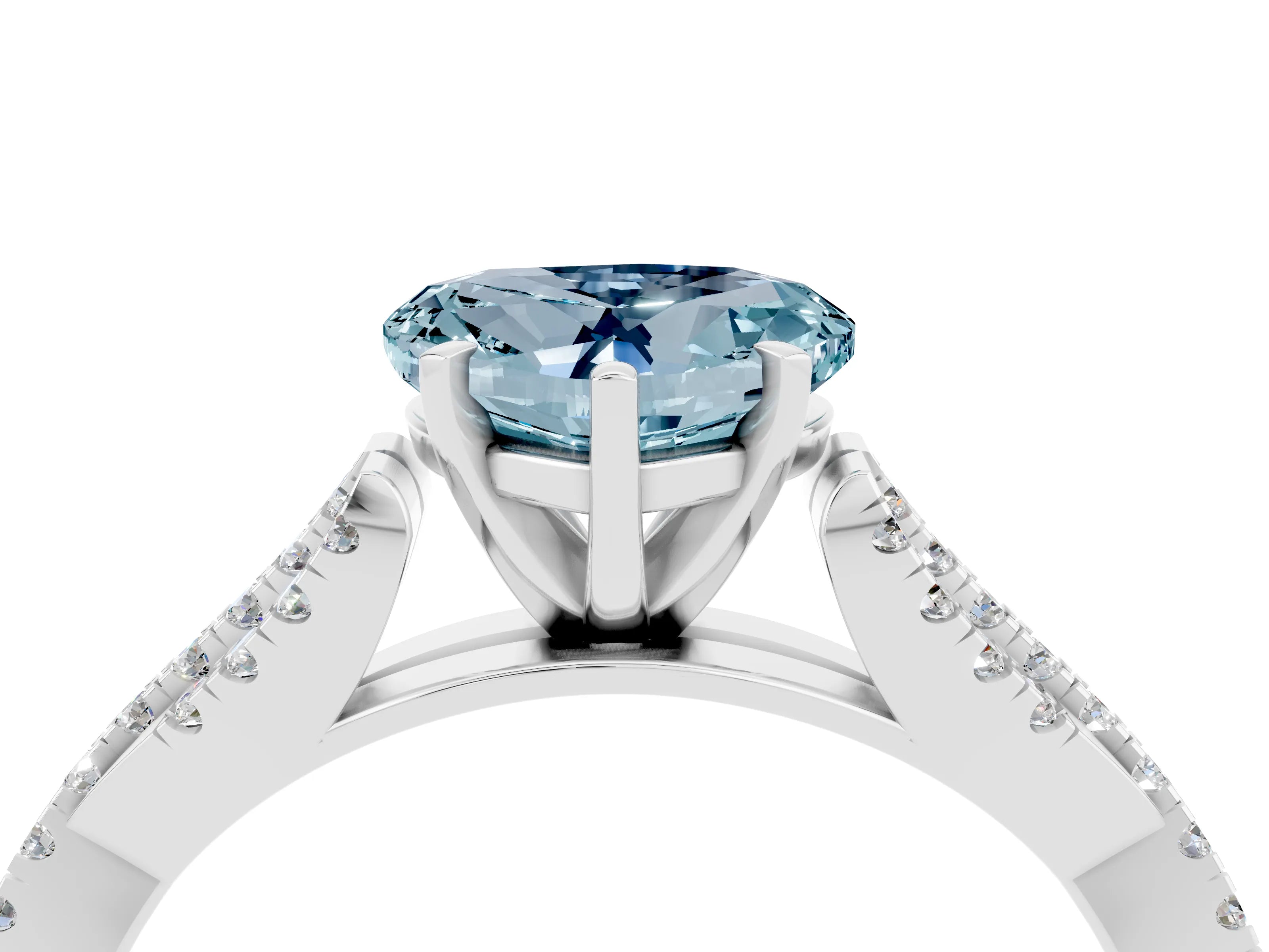 White gold Heart Cut Aquamarine Solitaire Engagement Ring with Twisted Pavé Band and Four-Prong Setting_16