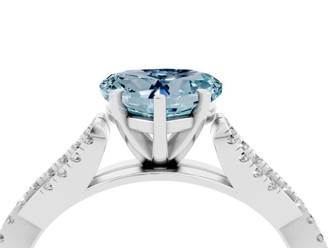 White gold Heart Cut Aquamarine Solitaire Engagement Ring with Twisted Pavé Band and Four-Prong Setting_16
