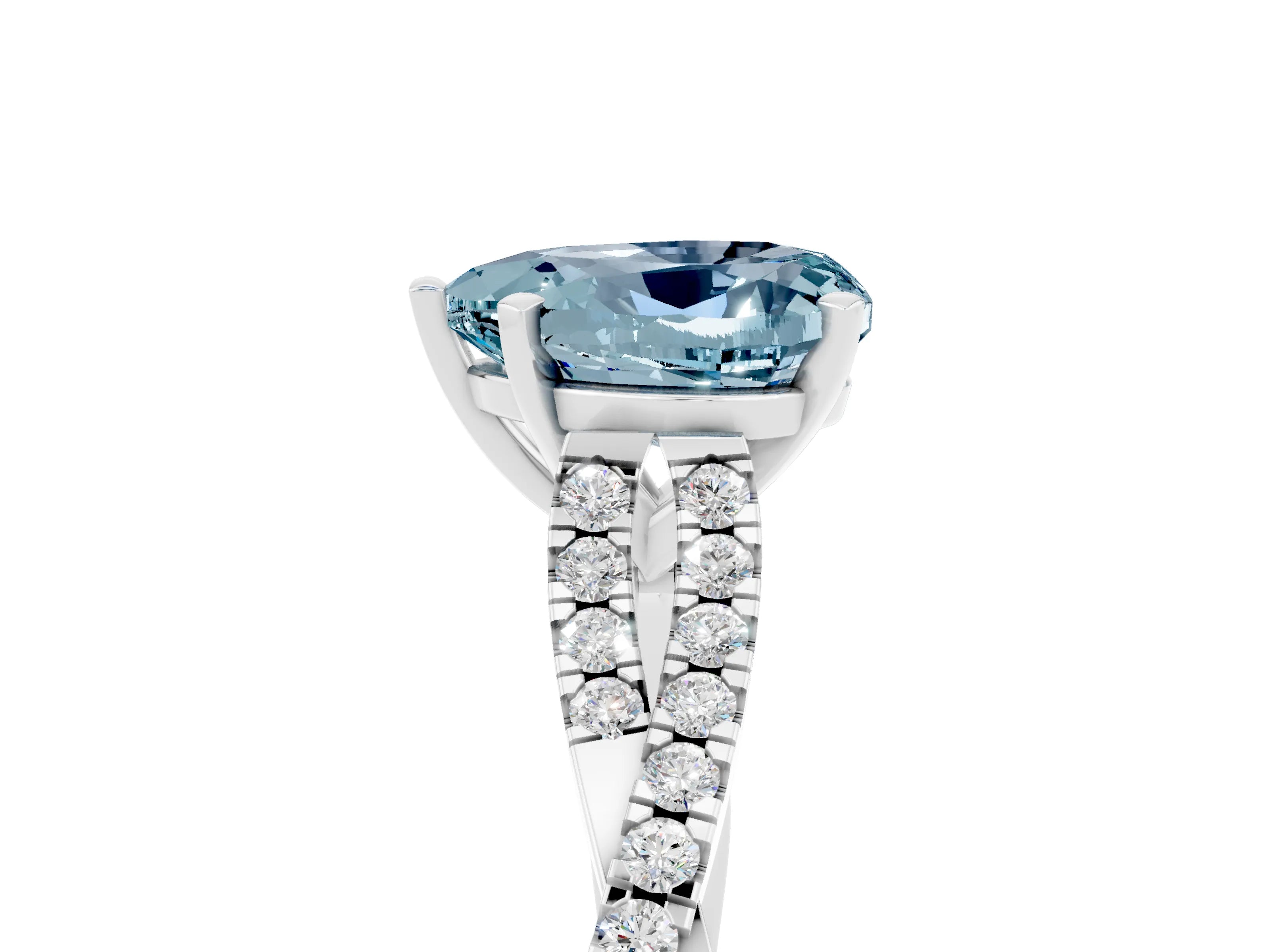 White gold Heart Cut Aquamarine Solitaire Engagement Ring with Twisted Pavé Band and Four-Prong Setting_17