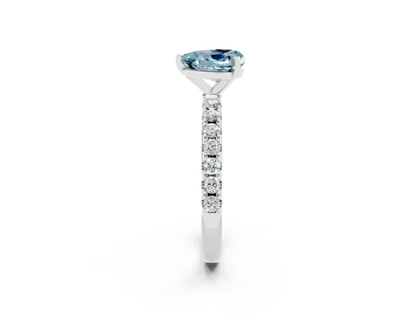 Silver Heart Cut Aquamarine Solitaire Pavé Band with Four-Prong Setting