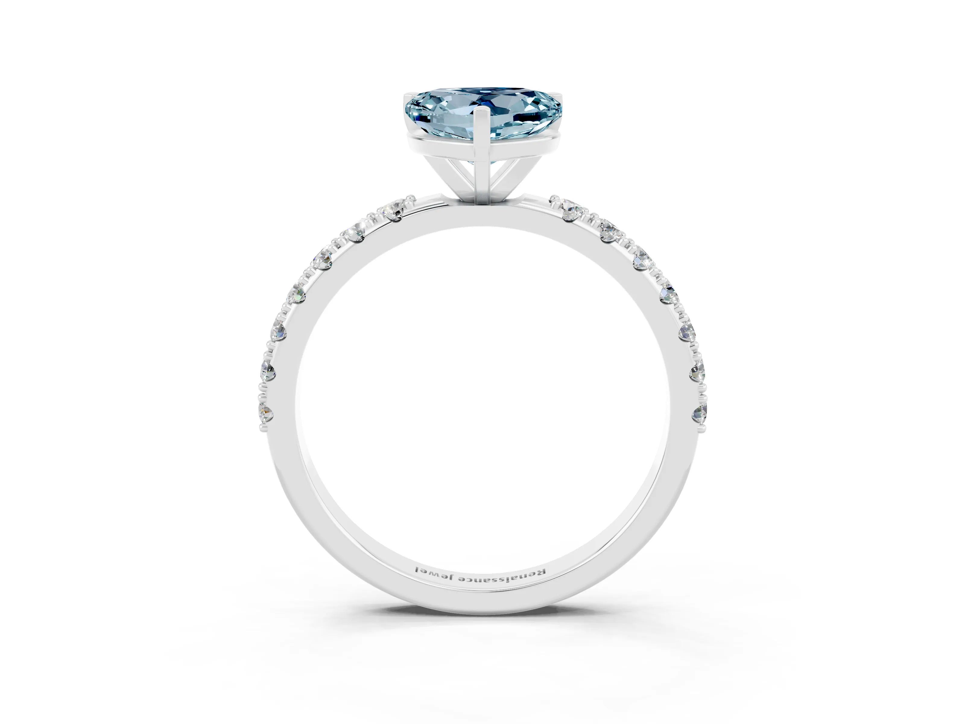 White gold Heart Cut Aquamarine Solitaire Pavé Band with Four-Prong Setting_3