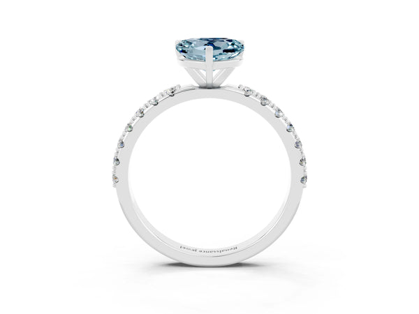White gold Heart Cut Aquamarine Solitaire Pavé Band with Four-Prong Setting