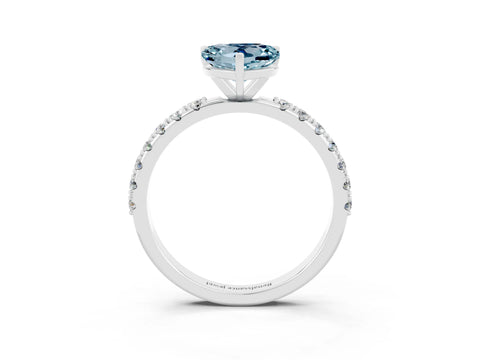 White gold Heart Cut Aquamarine Solitaire Pavé Band with Four-Prong Setting_3