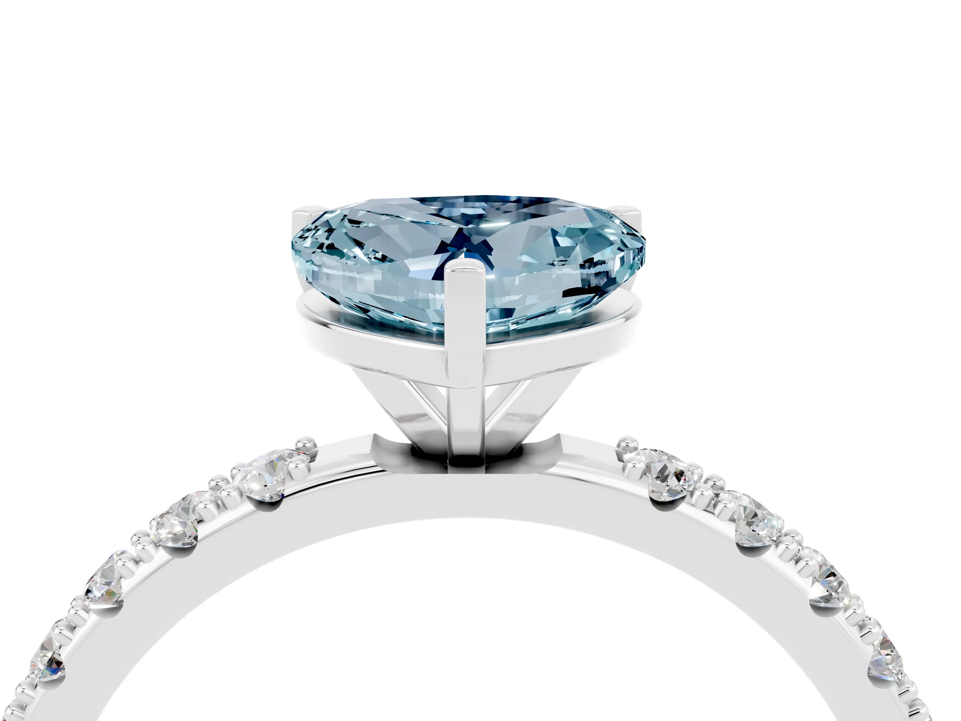 White gold Heart Cut Aquamarine Solitaire Pavé Band with Four-Prong Setting_4