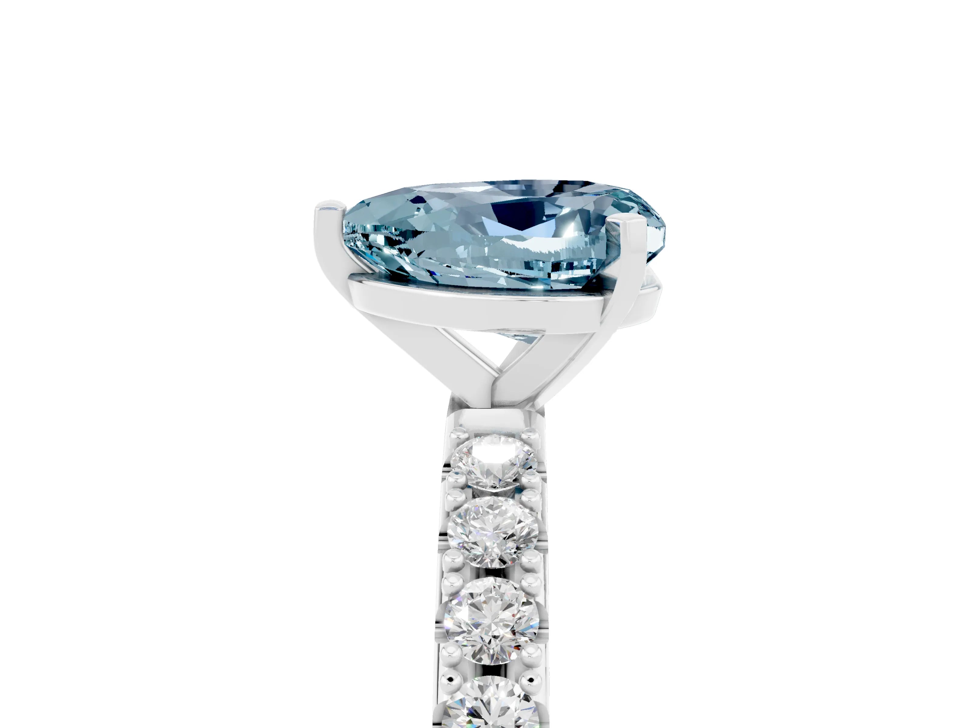 White gold Heart Cut Aquamarine Solitaire Pavé Band with Four-Prong Setting_5