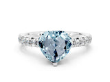 White gold Heart Cut Aquamarine Solitaire Pavé Engagement Ring with Round Band and Prong Setting_12