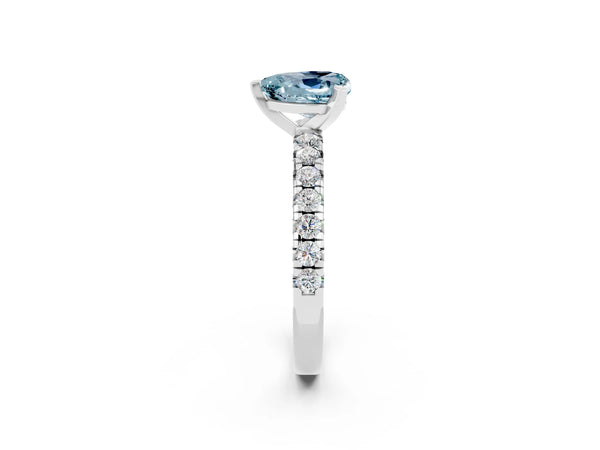 White gold Heart Cut Aquamarine Solitaire Pavé Engagement Ring with Round Band and Prong Setting