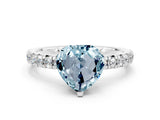 White gold Heart Cut Aquamarine Solitaire Pavé Engagement Ring with Round Band and Prong Setting_78