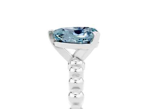 White gold Heart Cut Aquamarine Solitaire Ring with Beaded Band and Prong Setting_17
