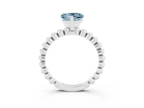 White gold Heart Cut Aquamarine Solitaire Ring with Beaded Band and Prong Setting_3