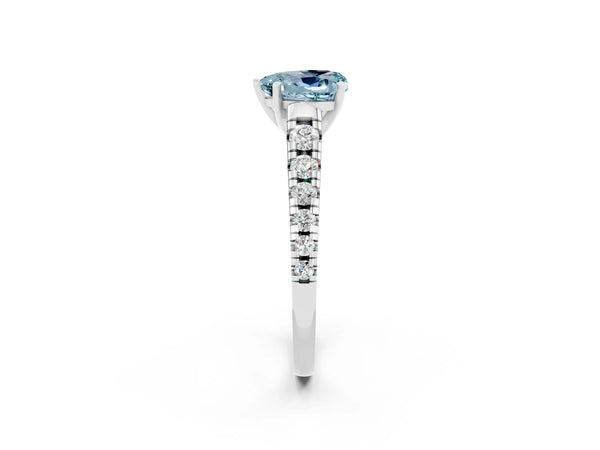 Platinum Heart Cut Aquamarine Cathedral Solitaire Ring with Round  Pavé Band