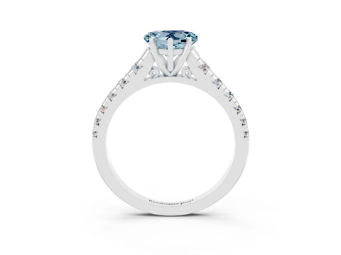 White gold Heart Cut Aquamarine Solitaire Ring with Cathedral Setting and Pavé Band_3