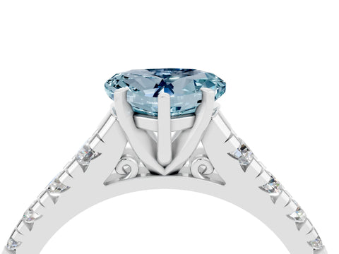 White gold Heart Cut Aquamarine Solitaire Ring with Cathedral Setting and Pavé Band_4