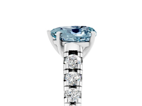 White gold Heart Cut Aquamarine Solitaire Ring with Cathedral Setting and Pavé Band_5