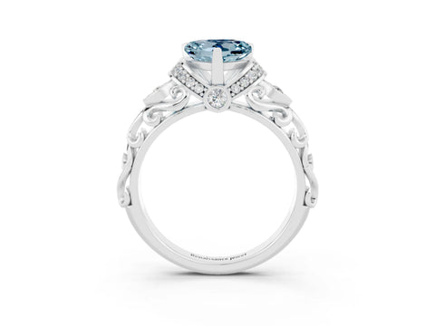 White gold Heart Cut Aquamarine Solitaire Ring with Filigree Band and Four-Prong Setting_27