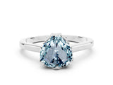 White gold Heart Cut Aquamarine Solitaire Ring with Flower Prong Setting and Classic Band_12