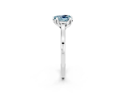 White gold Heart Cut Aquamarine Solitaire Ring with Flower Prong Setting and Classic Band_14