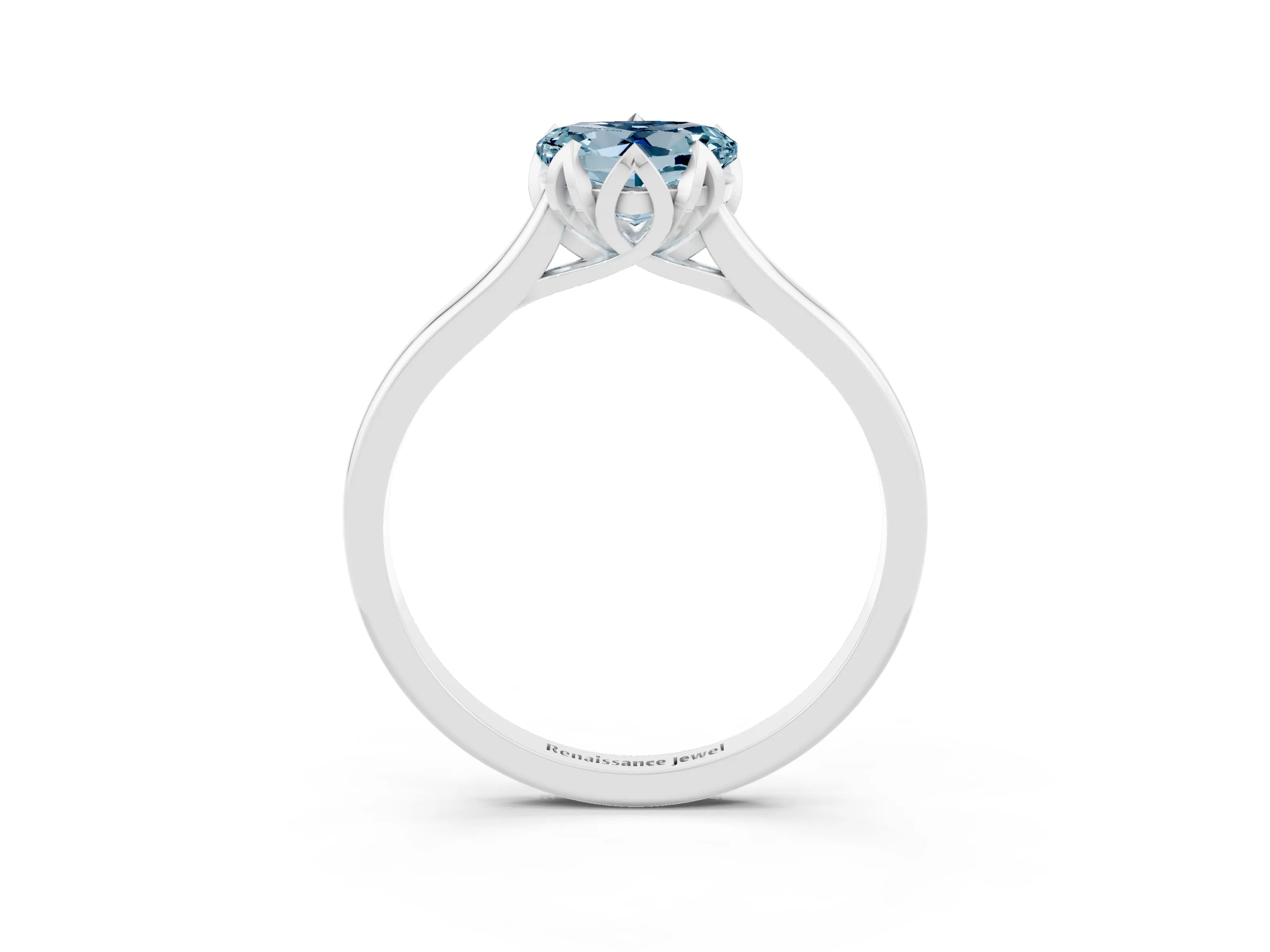 White gold Heart Cut Aquamarine Solitaire Ring with Flower Prong Setting and Classic Band_15