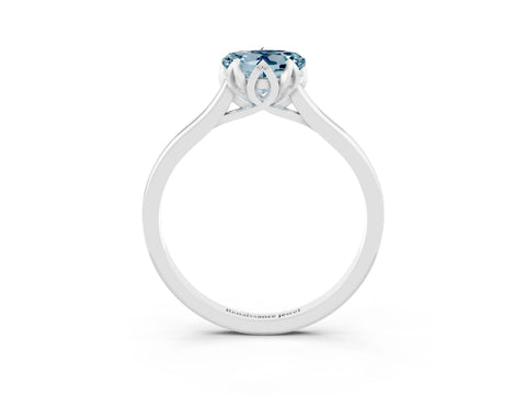 White gold Heart Cut Aquamarine Solitaire Ring with Flower Prong Setting and Classic Band_15