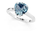 White gold Heart Cut Aquamarine Solitaire Ring with Flower Prong Setting and Classic Band_86