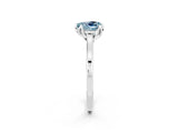 White gold Heart Cut Aquamarine Solitaire Ring with Flower Prong Setting and Classic Band_87