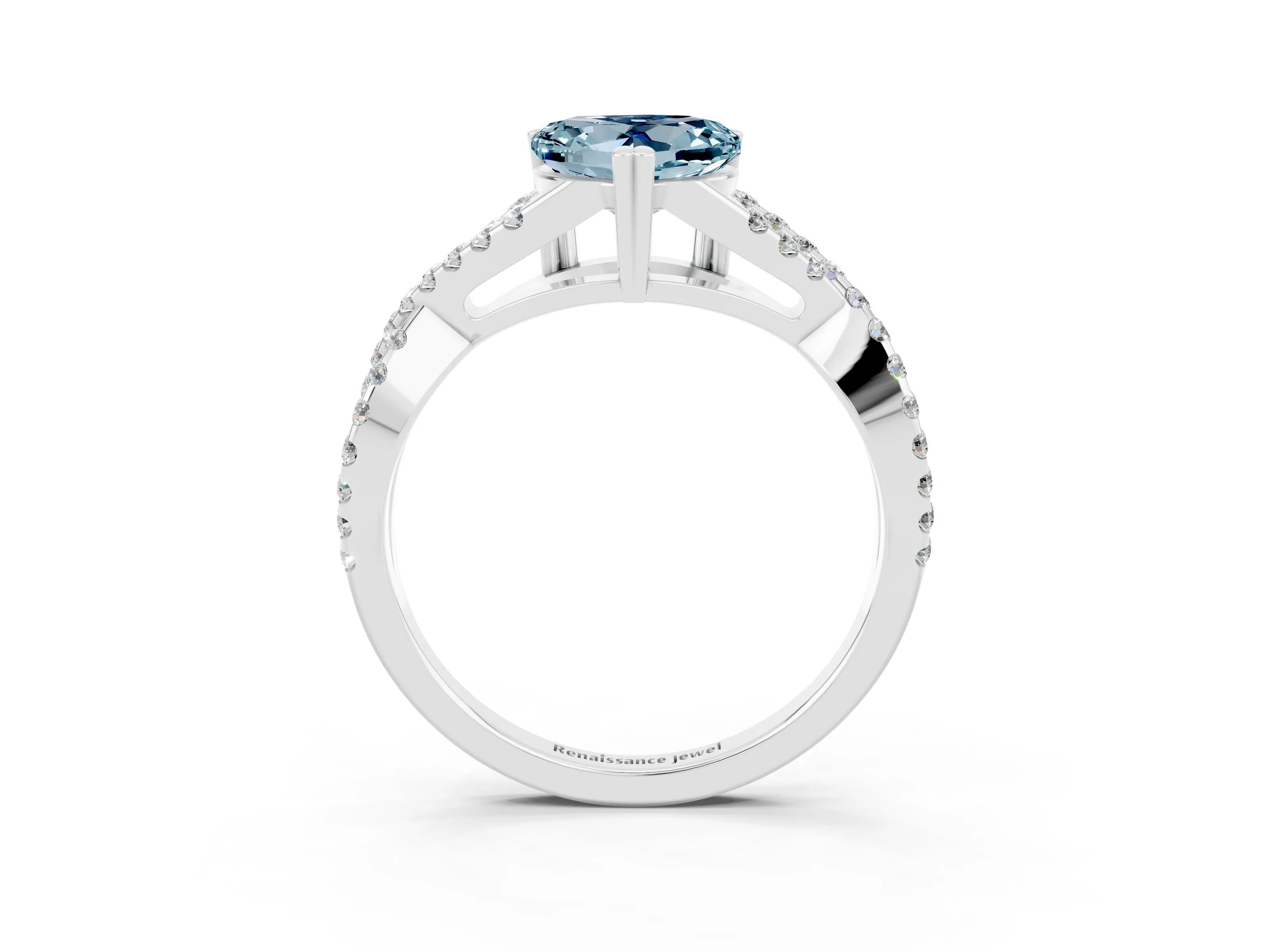 White gold Heart Cut Aquamarine Solitaire Ring with Four-Prong Setting and Twisted Pavé Band_3
