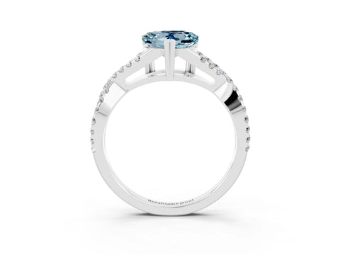 White gold Heart Cut Aquamarine Solitaire Ring with Four-Prong Setting and Twisted Pavé Band_3