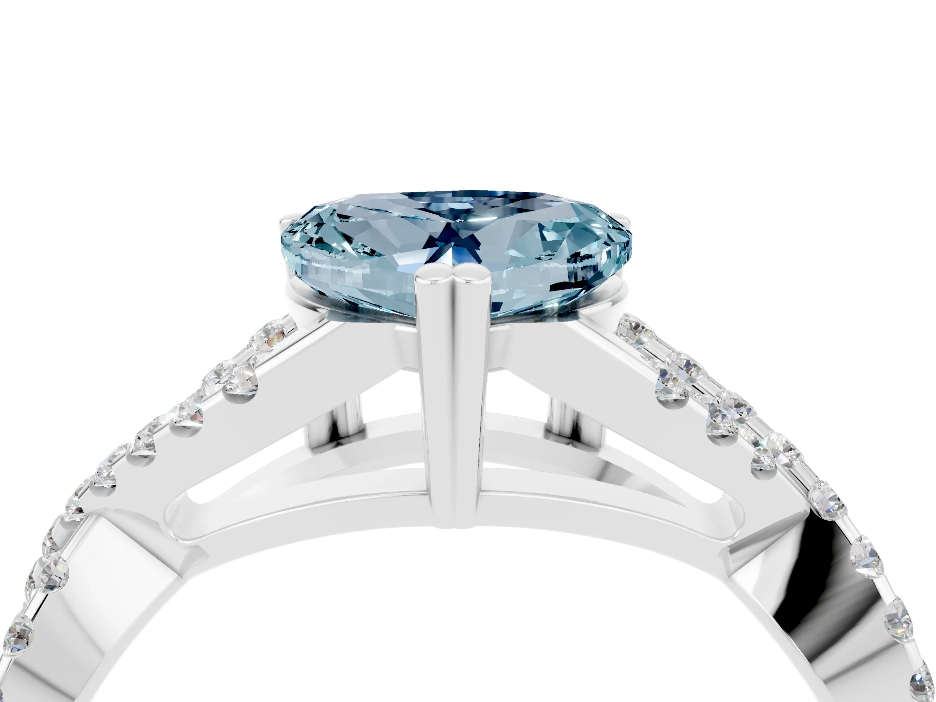 White gold Heart Cut Aquamarine Solitaire Ring with Four-Prong Setting and Twisted Pavé Band_4
