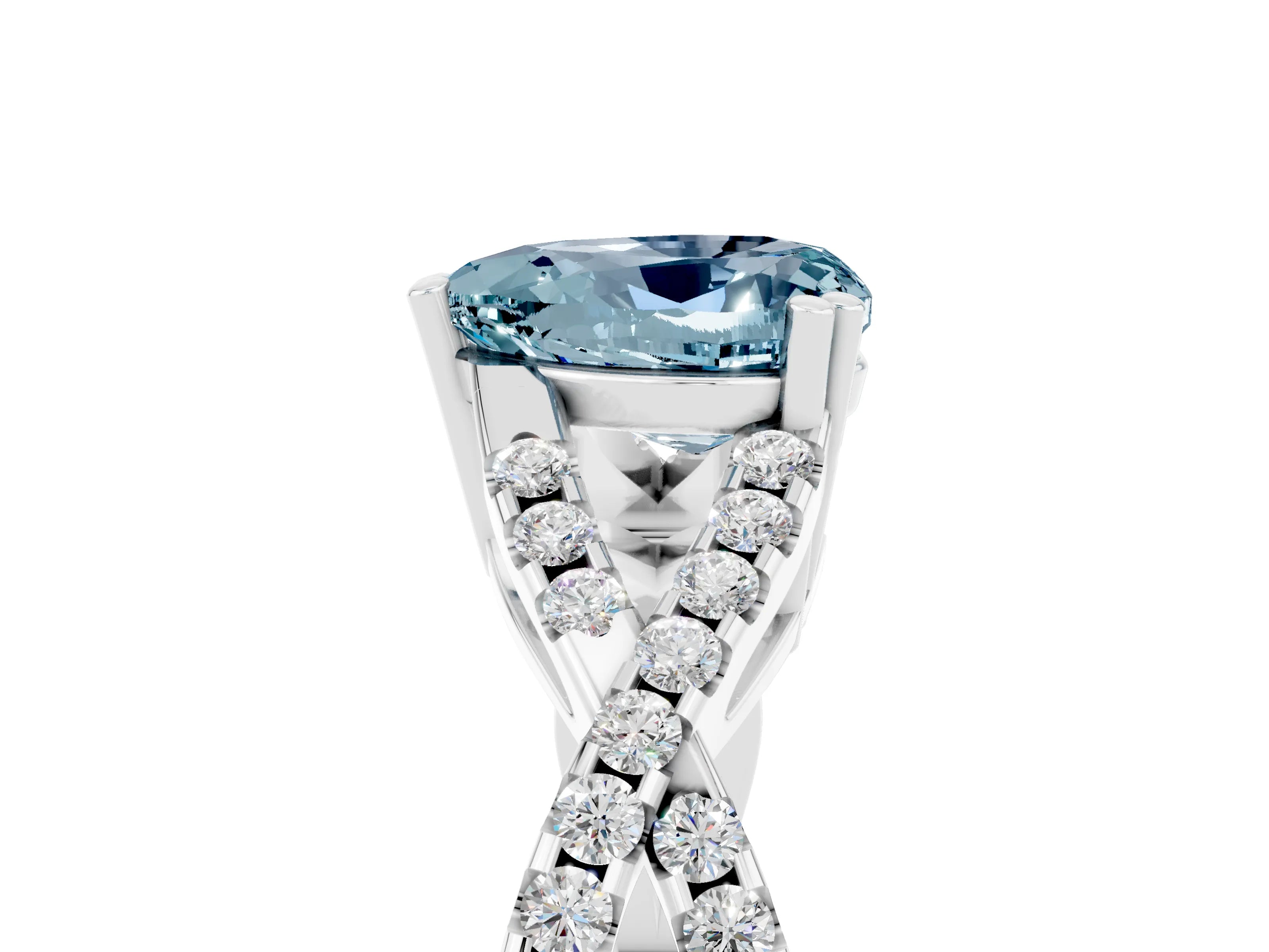 White gold Heart Cut Aquamarine Solitaire Ring with Four-Prong Setting and Twisted Pavé Band_5