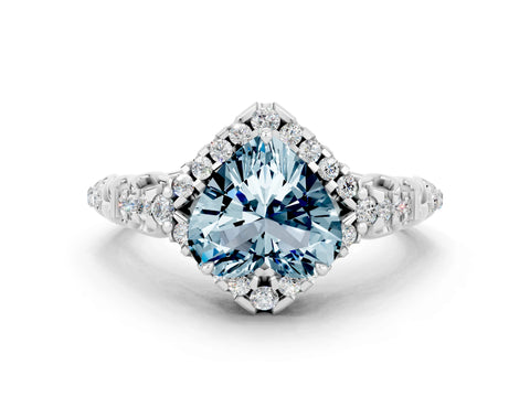 White gold Heart Cut Aquamarine Solitaire Ring with Hidden Halo and Pavé Band_12