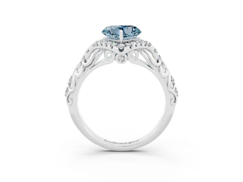 White gold Heart Cut Aquamarine Solitaire Ring with Hidden Halo and Pavé Band_15