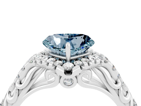 White gold Heart Cut Aquamarine Solitaire Ring with Hidden Halo and Pavé Band_16