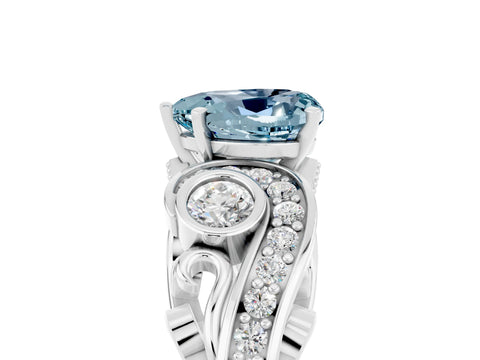 White gold Heart Cut Aquamarine Solitaire Ring with Milgrain Pavé Band and Four-Prong Setting_53
