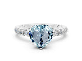 White gold Heart Cut Aquamarine Solitaire Ring with Pavé Accents and Four-Prong Setting